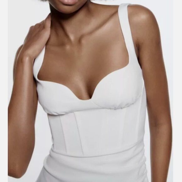 ZARA Draped Corset Style Mini Dress in White, XS NWT - Picture 4 of 13